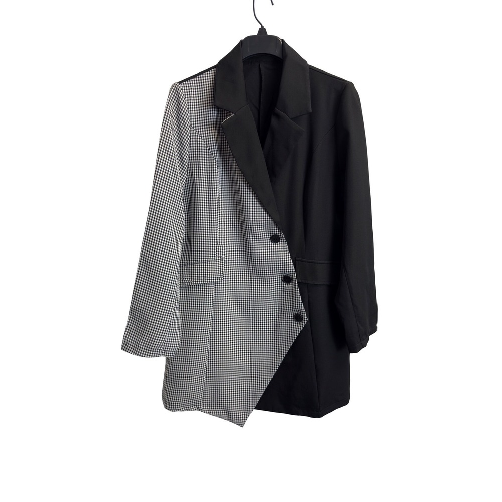 SHEIN Womens L Black Gingham Colorblock Asymmetrical Blazer Dress